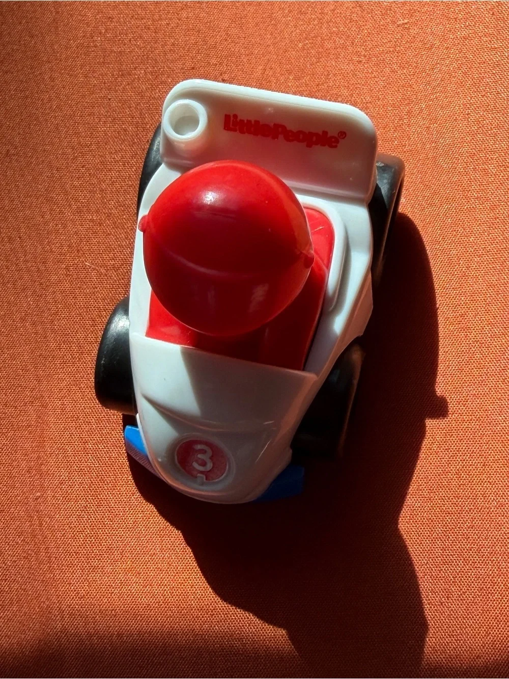 Fisher-Price Little People White #3 Race Car with Red Driver
